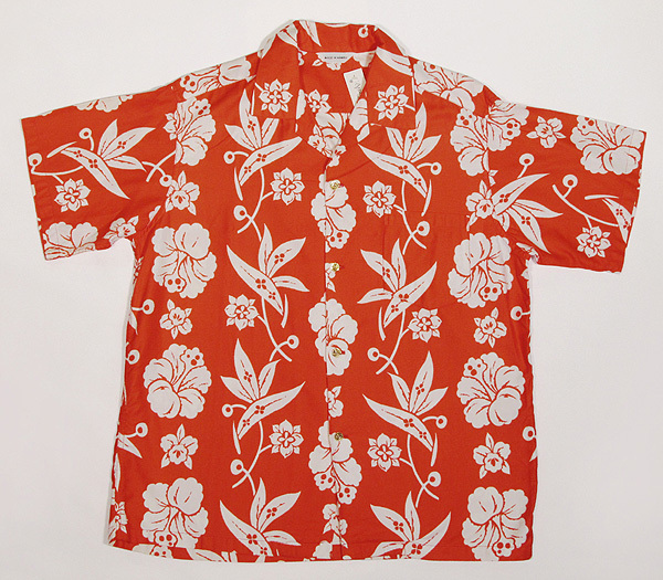 ビンテージ アロハシャツ 1960's ハワイ製 メタルボタン コットン 赤白