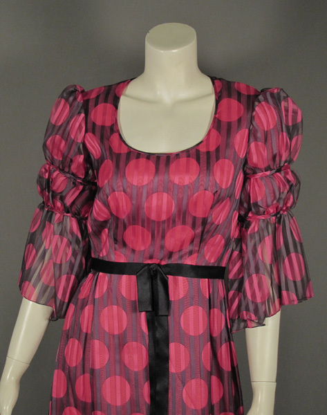 ビンテージ ドレス 【SARMI】60-70’s 1960=70年代 シルク ピンク ポルカ ドット ロングワンピース