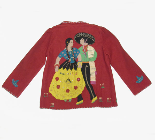 ビンテージ ジャケット メキシコジャケット 40’s 1940年代 ウール 刺繍 アップリケ 赤
