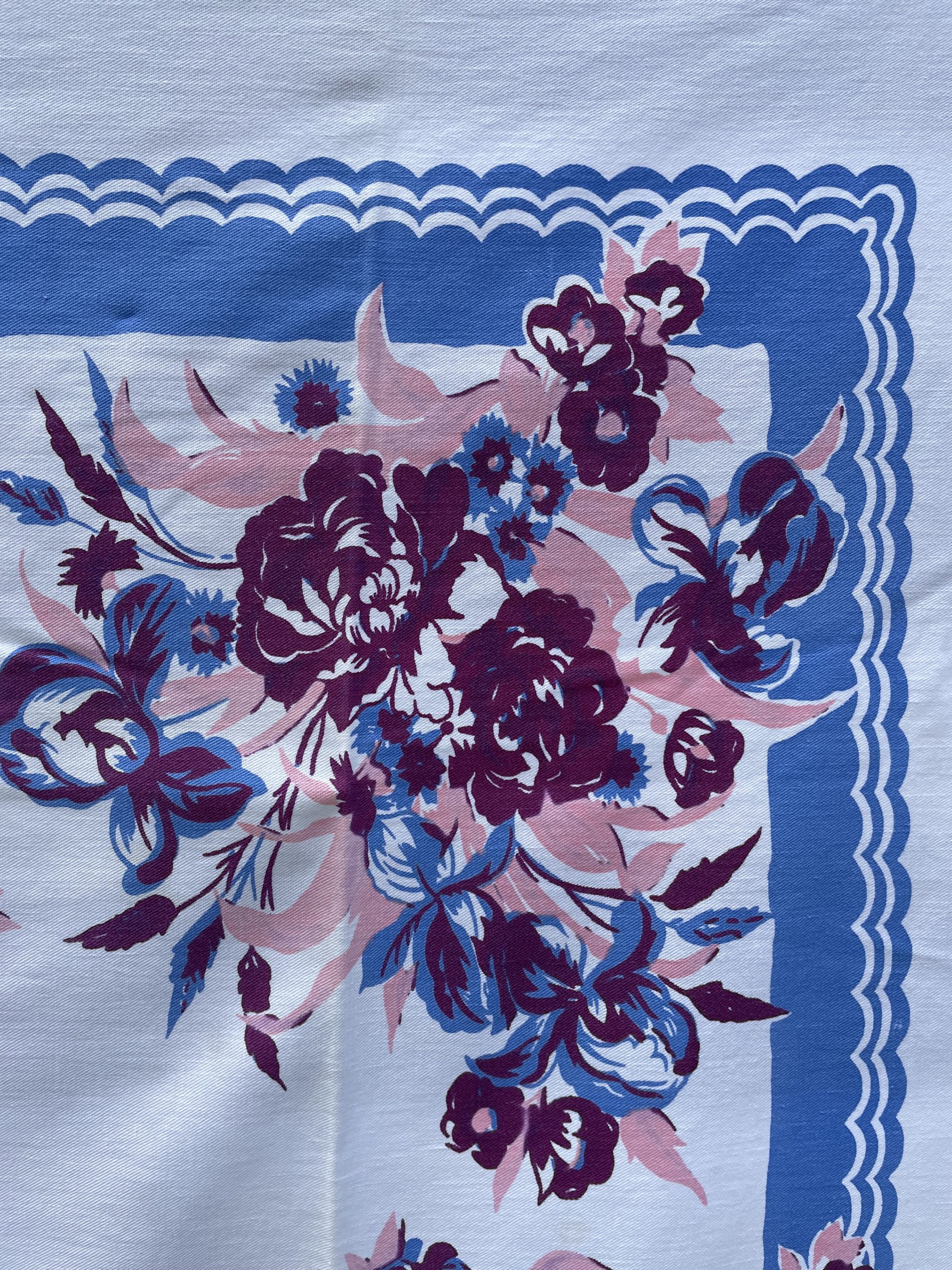 ヴィンテージ 40s 40年代 テーブルクロス お花柄 ブルー