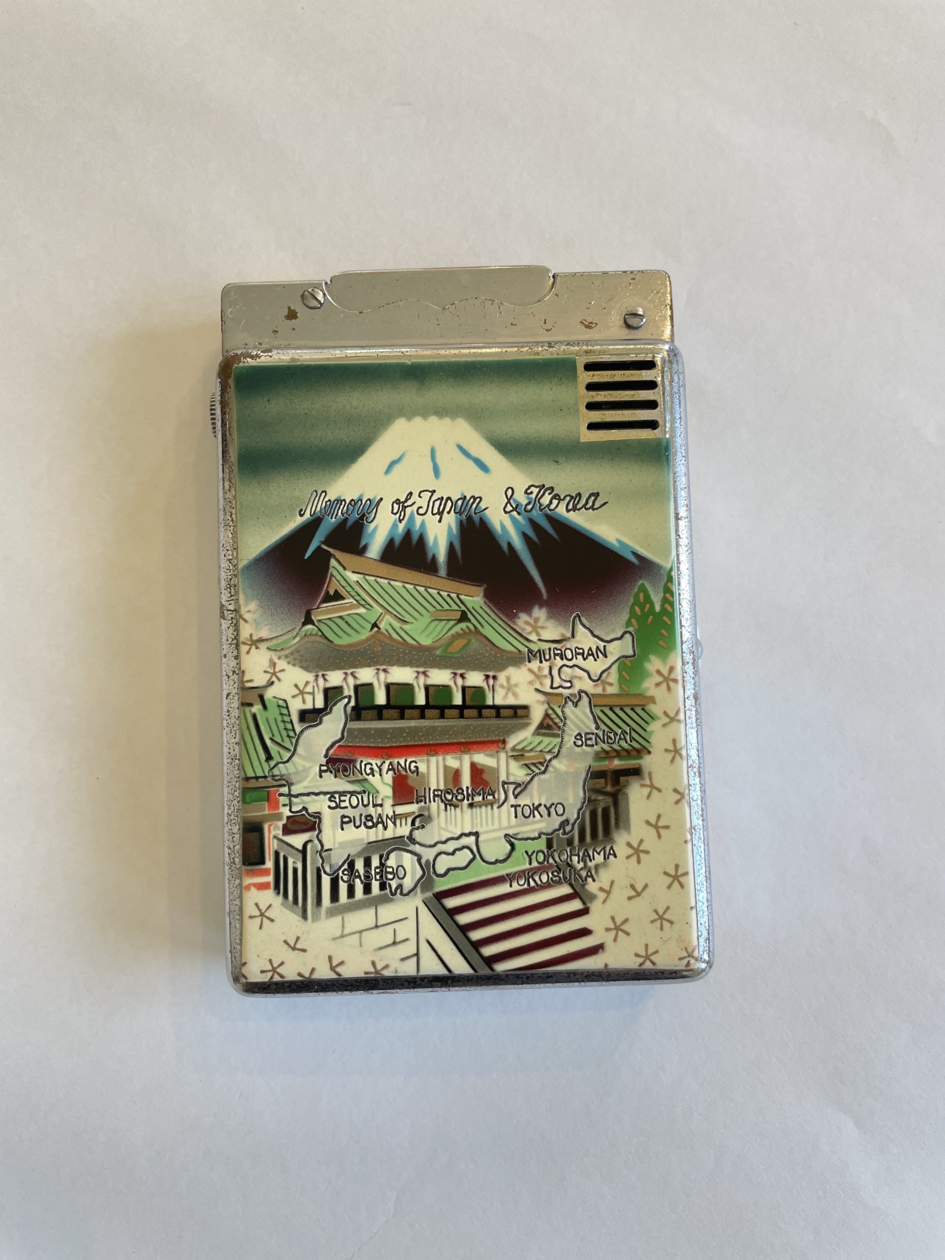 ビンテージ 50’s 1950年代 ライター搭載 タバコケース シガレットケース 日本製 Made In Japan 日本 韓国 富士山 城  Cigarette Case