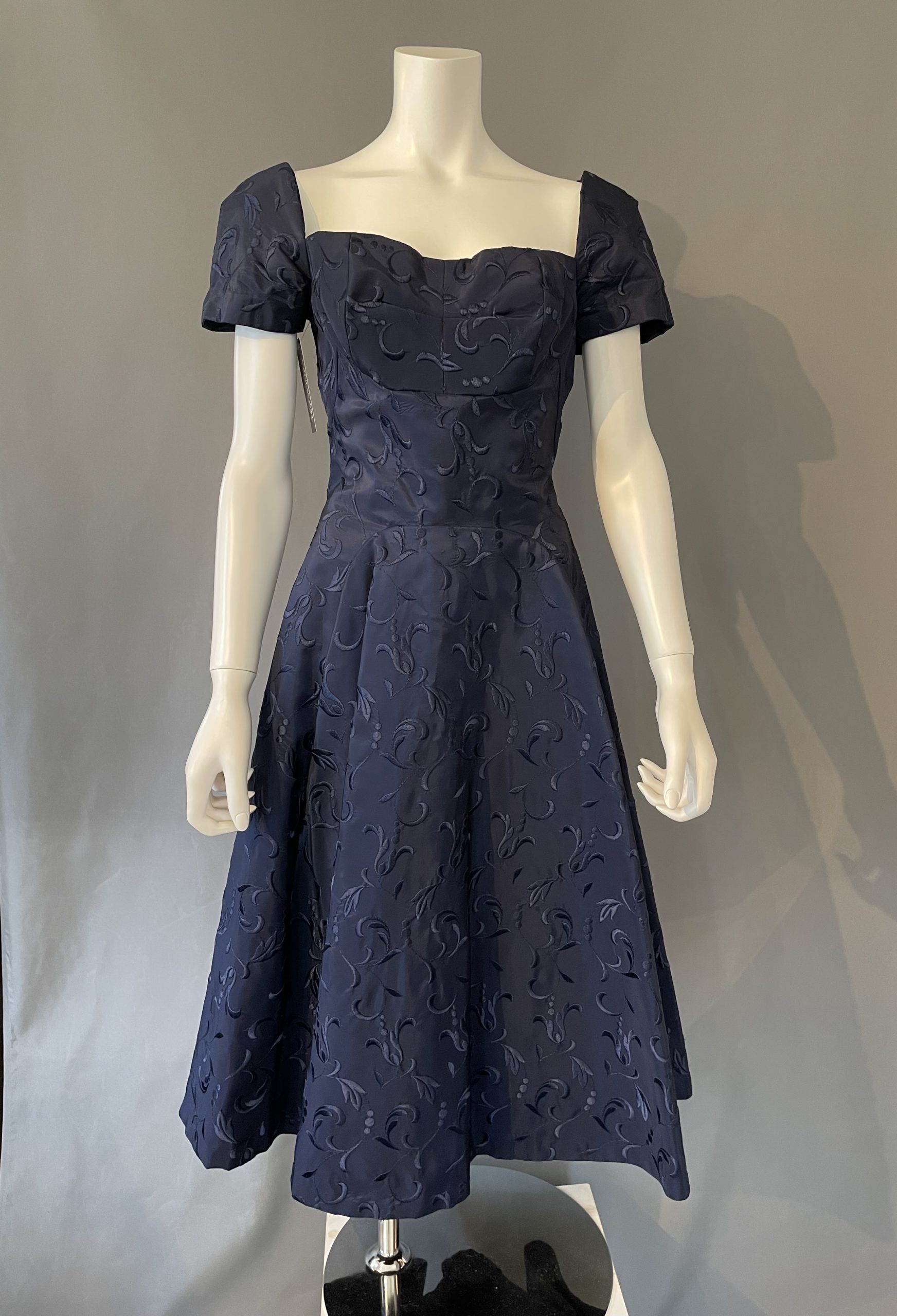 50's 1950年代 レーヨンサテン 刺繍 ドレス ネイビー Rayon Satin Navy Dress