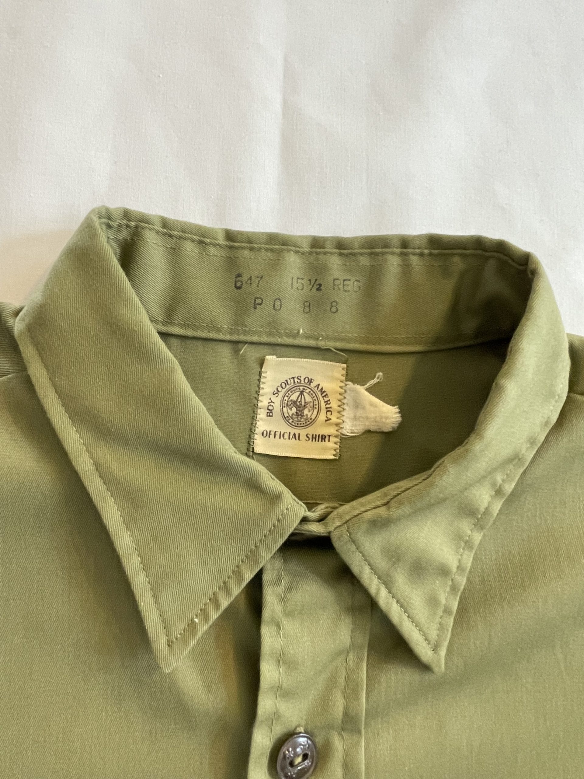 60s ボーイスカウトシャツ ノーカラー オフィシャルシャツ ロゴ刻印ボタン
