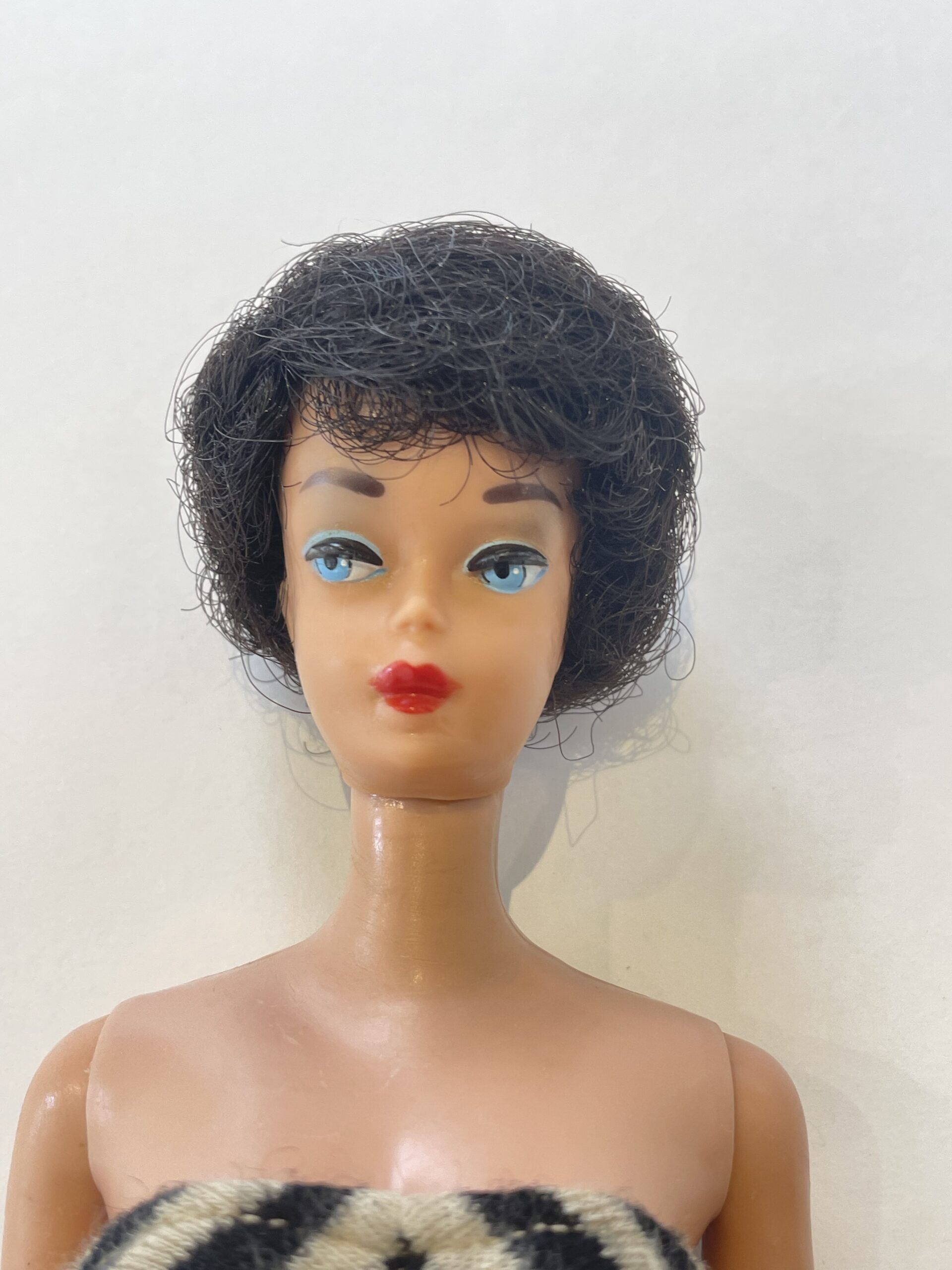 1961年 Bubble cut Barbie Black Hair バービードール 水着 ゼブラ柄 バブルカット 美品 レア ＃5 1960s